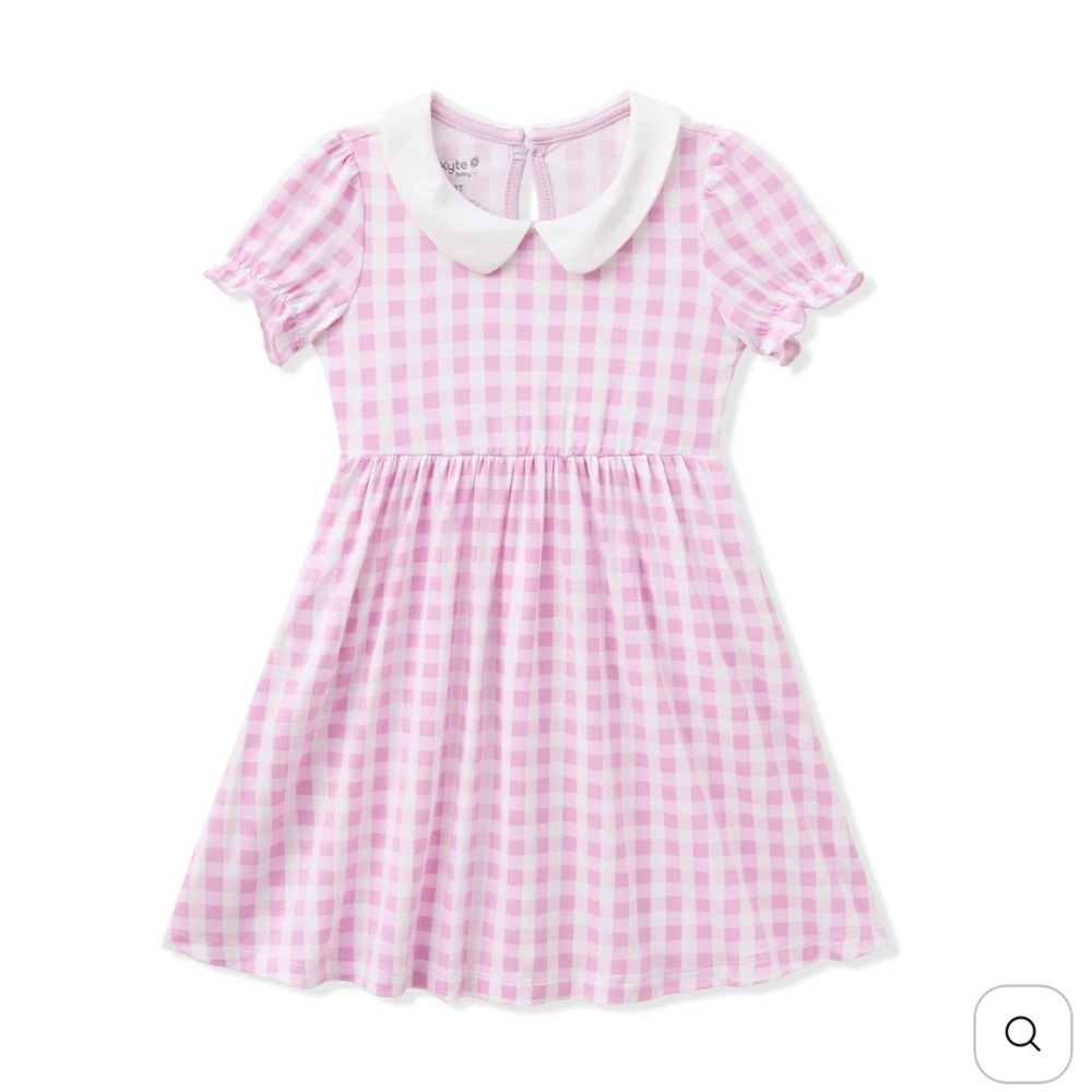 Kyte Baby Peter Pan Collar Bamboo Dress in Lilac Pink Gingham Thistle NWT